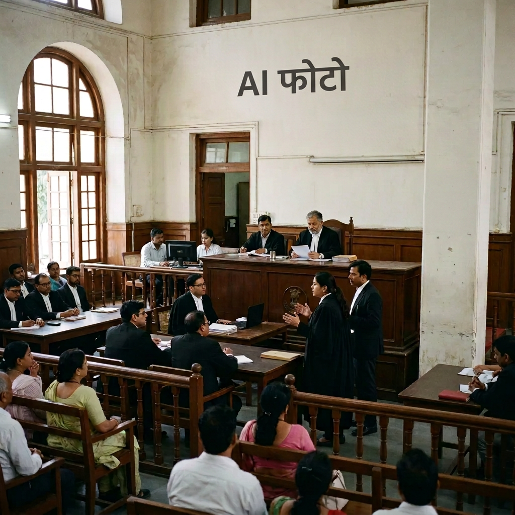 Lawyers and judges conducting proceedings in Supreme Court of India Court Room 5
